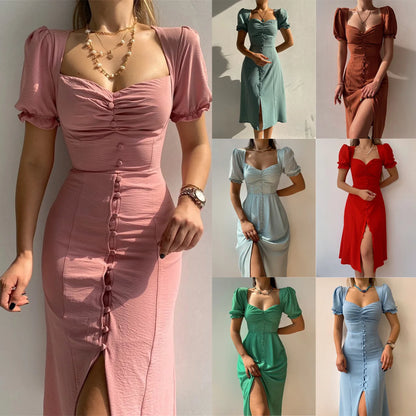 Puff Sleeve Bodycon Dress - Elegant Summer A-line Dress for Women - ZOOMNSTORE