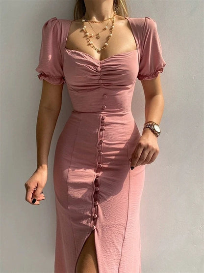 Puff Sleeve Bodycon Dress - Elegant Summer A-line Dress for Women - ZOOMNSTORE