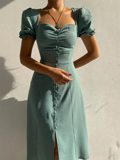 Puff Sleeve Bodycon Dress - Elegant Summer A-line Dress for Women - ZOOMNSTORE