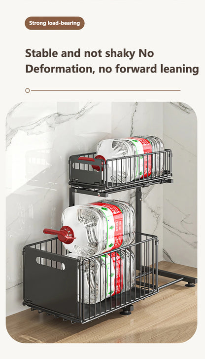 Adjustable 2-Tier Pull-Out Cabinet Organizer - Under Sink Storage Rack for Spice Jars - ZOOMNSTORE