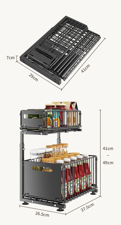 Adjustable 2-Tier Pull-Out Cabinet Organizer - Under Sink Storage Rack for Spice Jars - ZOOMNSTORE