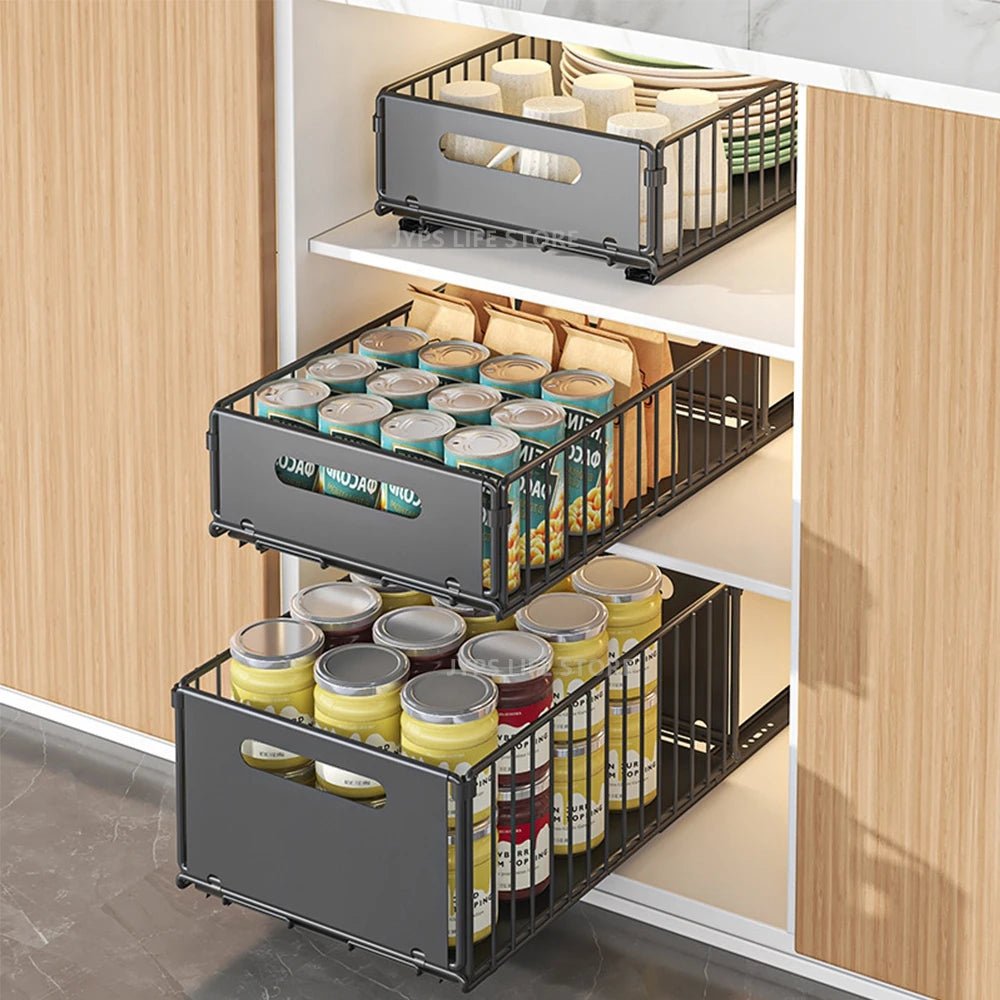 Pull-Out Kitchen Storage Rack - Spice Organizer  Drawer Tray - ZOOMNSTORE