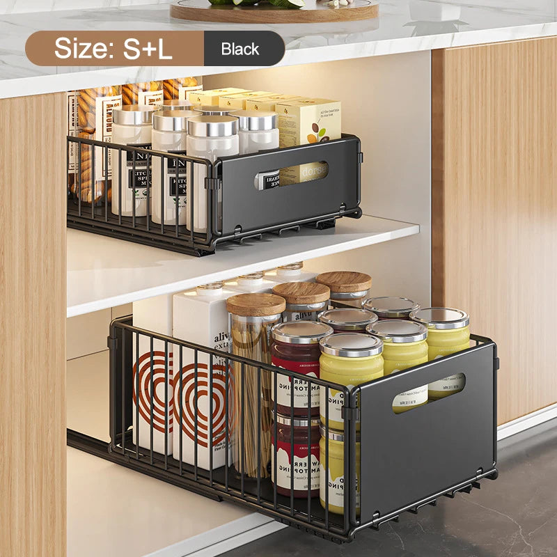 Pull-Out Kitchen Storage Rack - Spice Organizer  Drawer Tray - ZOOMNSTORE