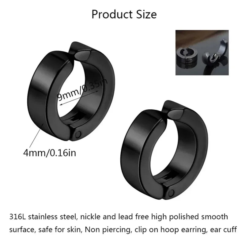 Punk Clip Earrings – Titanium Steel Studs Non Piercing Ear Rings for Men & Women - ZOOMNSTORE