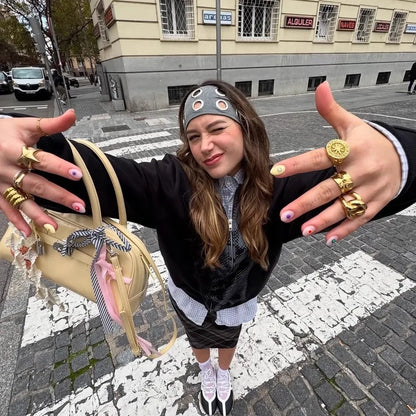 Punk Girl Hollowed Out Eyelets Wide Elastic Headband Stretchy Metal Rock Steampunk for Sports Headbands Hair Accessories - ZOOMNSTORE