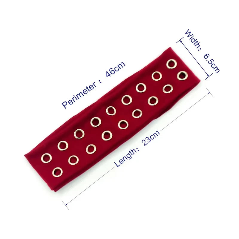 Punk Girl Hollowed Out Eyelets Wide Elastic Headband Stretchy Metal Rock Steampunk for Sports Headbands Hair Accessories - ZOOMNSTORE