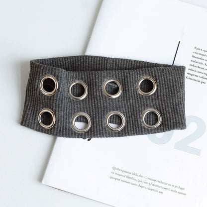 Punk Girl Hollowed Out Eyelets Wide Elastic Headband Stretchy Metal Rock Steampunk for Sports Headbands Hair Accessories - ZOOMNSTORE