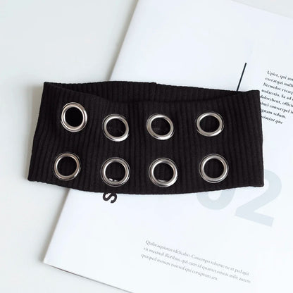 Punk Girl Hollowed Out Eyelets Wide Elastic Headband Stretchy Metal Rock Steampunk for Sports Headbands Hair Accessories - ZOOMNSTORE