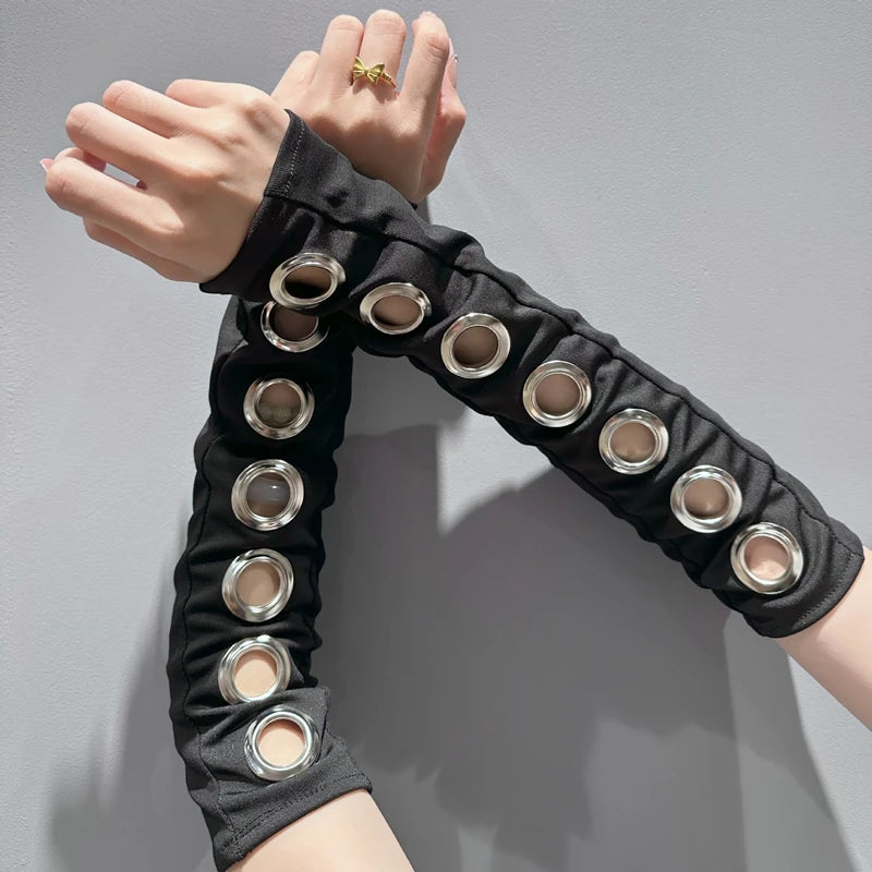 Punk Girl Hollowed Out Eyelets Wide Elastic Headband Stretchy Metal Rock Steampunk for Sports Headbands Hair Accessories - ZOOMNSTORE