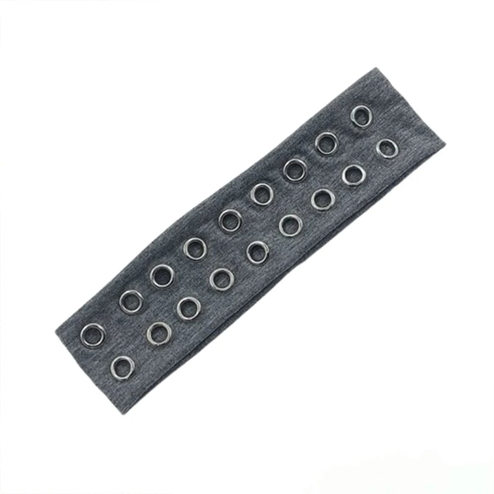 Punk Girl Hollowed Out Eyelets Wide Elastic Headband Stretchy Metal Rock Steampunk for Sports Headbands Hair Accessories - ZOOMNSTORE