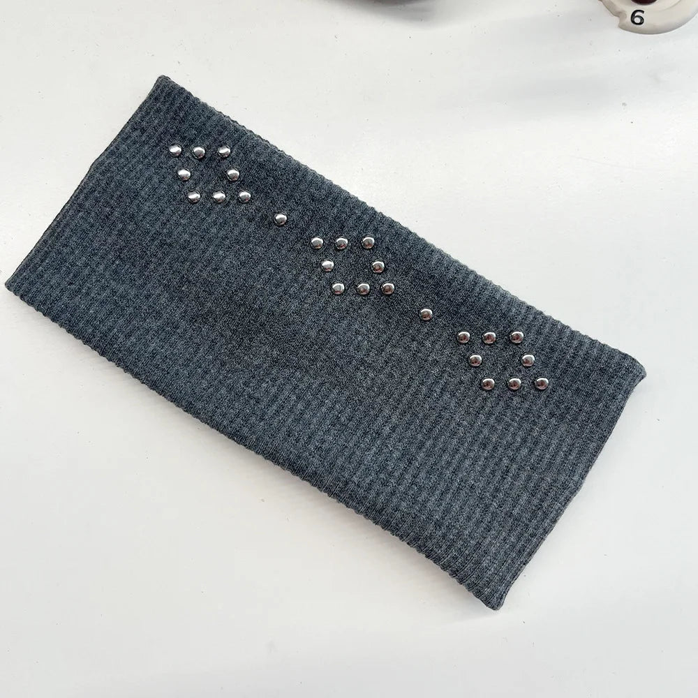 Punk Girl Hollowed Out Eyelets Wide Elastic Headband Stretchy Metal Rock Steampunk for Sports Headbands Hair Accessories - ZOOMNSTORE