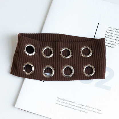 Punk Girl Hollowed Out Eyelets Wide Elastic Headband Stretchy Metal Rock Steampunk for Sports Headbands Hair Accessories - ZOOMNSTORE