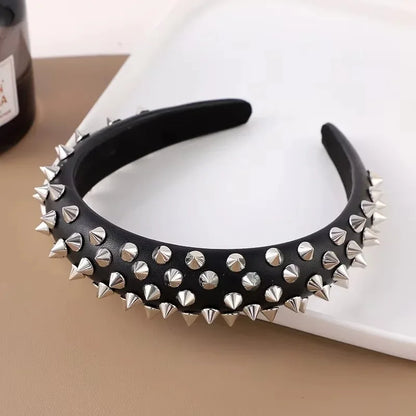 Punk Girl Hollowed Out Eyelets Wide Elastic Headband Stretchy Metal Rock Steampunk for Sports Headbands Hair Accessories - ZOOMNSTORE
