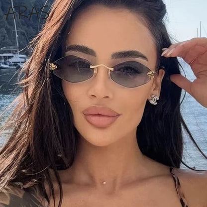 Punk Rimless Hexagon Sunglasses - Luxury UV400 Eyewear for Women - ZOOMNSTORE
