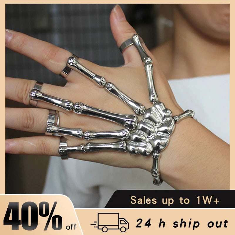 Steam Punk Skull Skeleton Bracelet For Men Gothic Hand Elasticity Adjustable Couple Women Bracelet Bangles Jewelry - ZOOMNSTORE