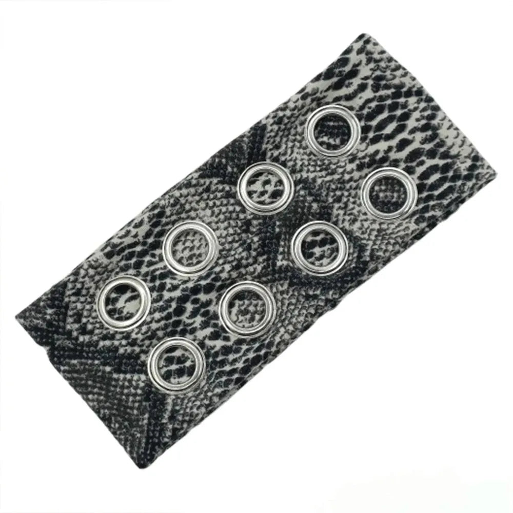 Punk Girl Hollowed Out Eyelets Wide Elastic Headband Stretchy Metal Rock Steampunk for Sports Headbands Hair Accessories - ZOOMNSTORE