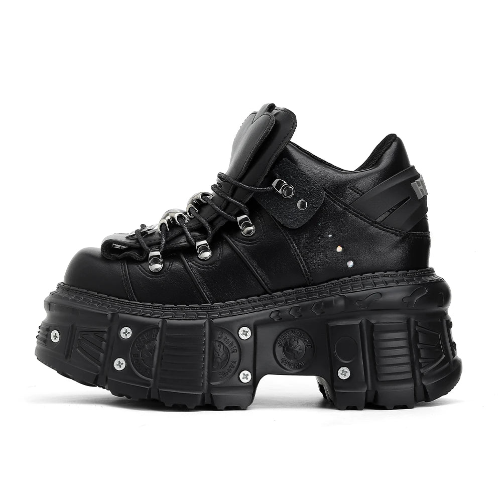 Punk Style Ankle Boots - Womens Lace-up Platform Sneakers with Metal Decor - ZOOMNSTORE