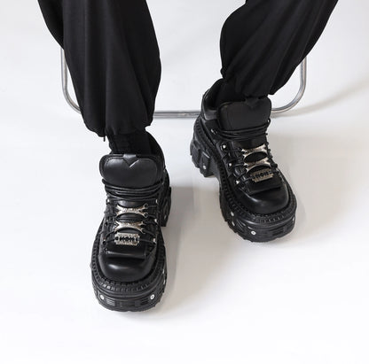 Punk Style Ankle Boots - Womens Lace-up Platform Sneakers with Metal Decor - ZOOMNSTORE