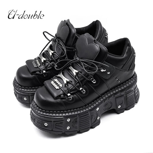 Punk Style Ankle Boots - Womens Lace-up Platform Sneakers with Metal Decor - ZOOMNSTORE