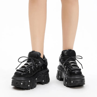 Punk Style Ankle Boots - Womens Lace-up Platform Sneakers with Metal Decor - ZOOMNSTORE