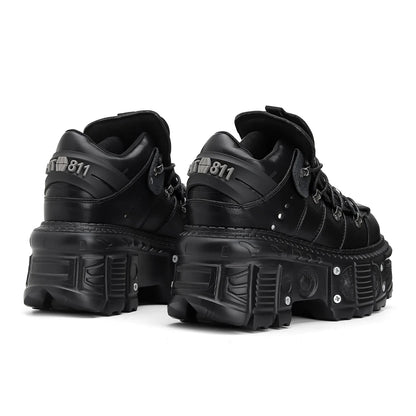 Punk Style Ankle Boots - Womens Lace-up Platform Sneakers with Metal Decor - ZOOMNSTORE