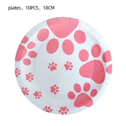Pink Puppy Paw Birthday Party Supplies - Disposable Tableware  Decorations - ZOOMNSTORE