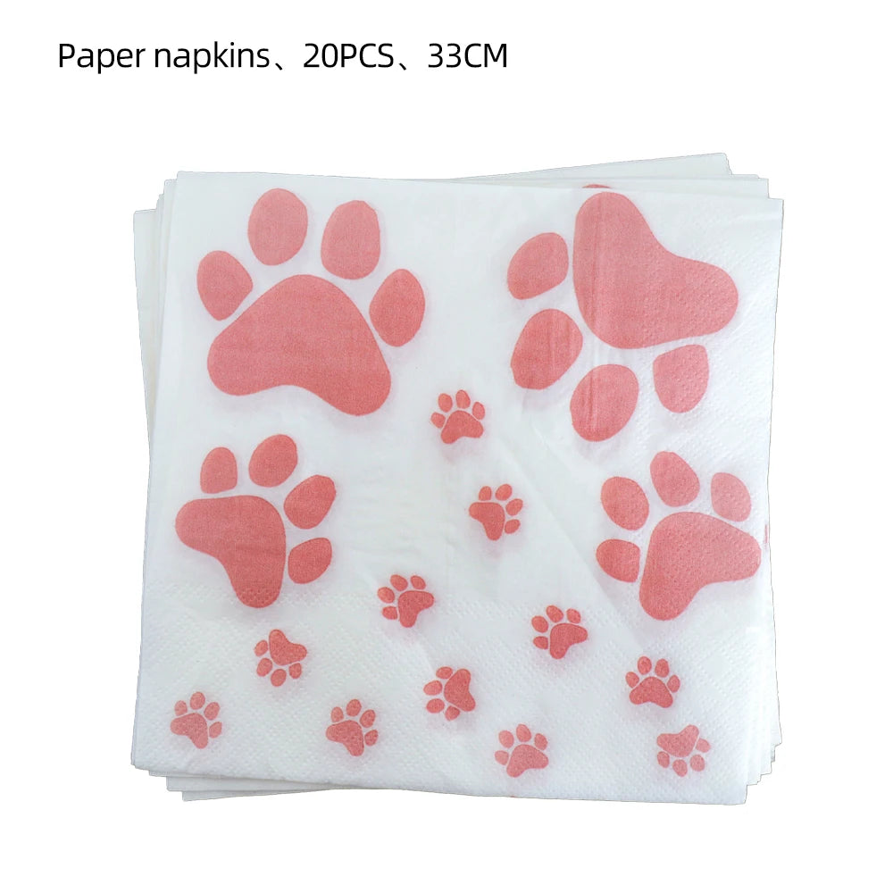 Pink Puppy Paw Birthday Party Supplies - Disposable Tableware  Decorations - ZOOMNSTORE