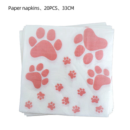 Pink Puppy Paw Birthday Party Supplies - Disposable Tableware  Decorations - ZOOMNSTORE