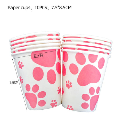 Pink Puppy Paw Birthday Party Supplies - Disposable Tableware  Decorations - ZOOMNSTORE