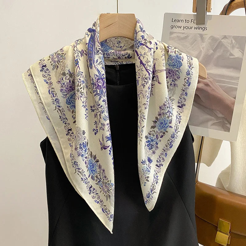 Pure Cotton Womens Printed Scarf - Fashionable Square Foulard for Neck and Hair - ZOOMNSTORE