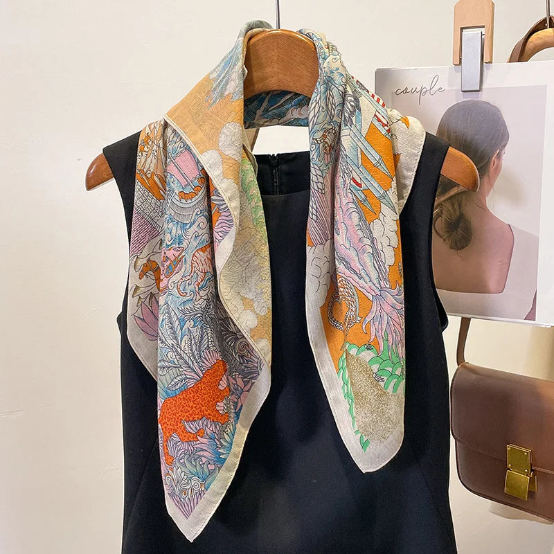 Pure Cotton Womens Printed Scarf - Fashionable Square Foulard for Neck and Hair - ZOOMNSTORE