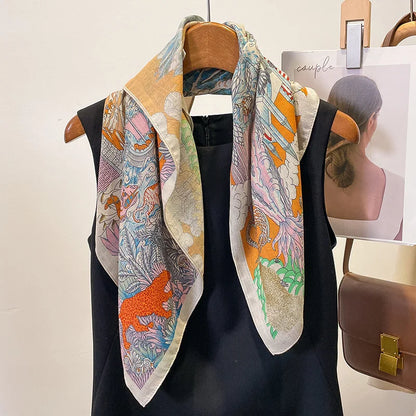 Pure Cotton Womens Printed Scarf - Fashionable Square Foulard for Neck and Hair - ZOOMNSTORE