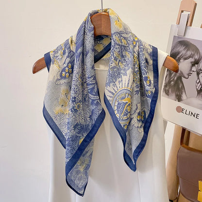 Pure Cotton Womens Printed Scarf - Fashionable Square Foulard for Neck and Hair - ZOOMNSTORE