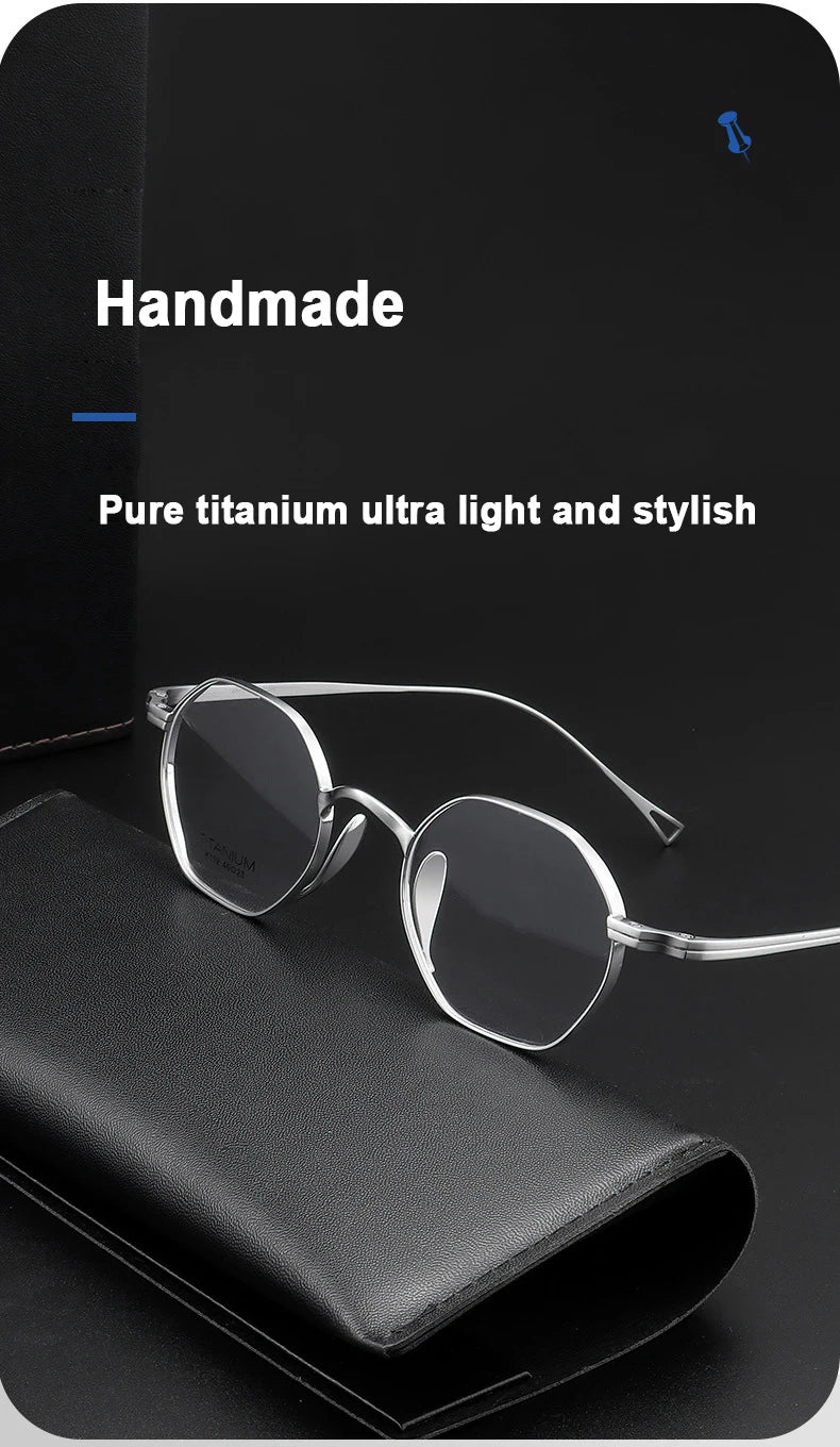Pure Titanium Eyeglasses - Handmade Retro Polygonal Frames Small Frame Glasses - ZOOMNSTORE