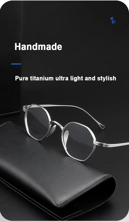 Pure Titanium Eyeglasses - Handmade Retro Polygonal Frames Small Frame Glasses - ZOOMNSTORE