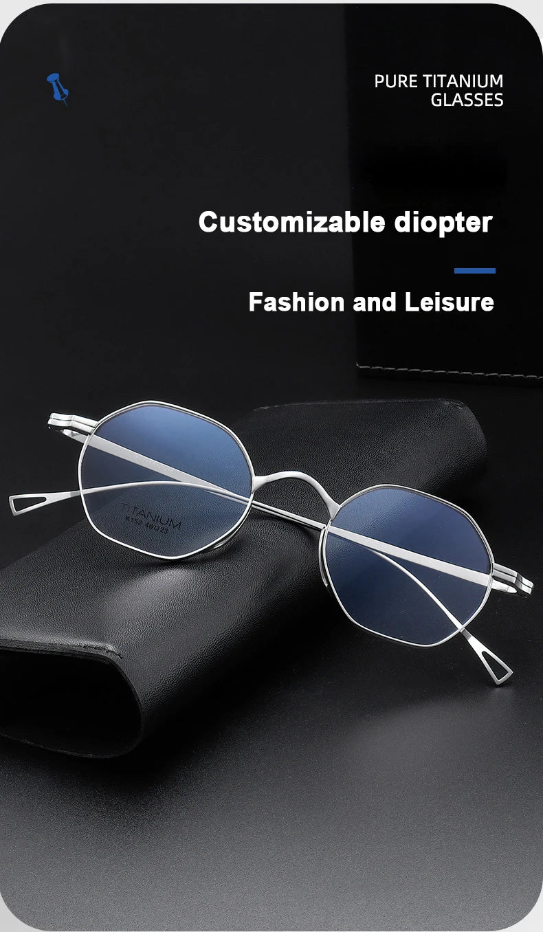 Pure Titanium Eyeglasses - Handmade Retro Polygonal Frames Small Frame Glasses - ZOOMNSTORE