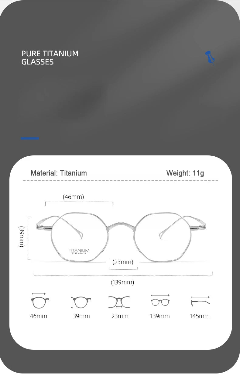 Pure Titanium Eyeglasses - Handmade Retro Polygonal Frames Small Frame Glasses - ZOOMNSTORE