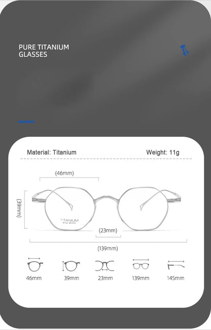 Pure Titanium Eyeglasses - Handmade Retro Polygonal Frames Small Frame Glasses - ZOOMNSTORE