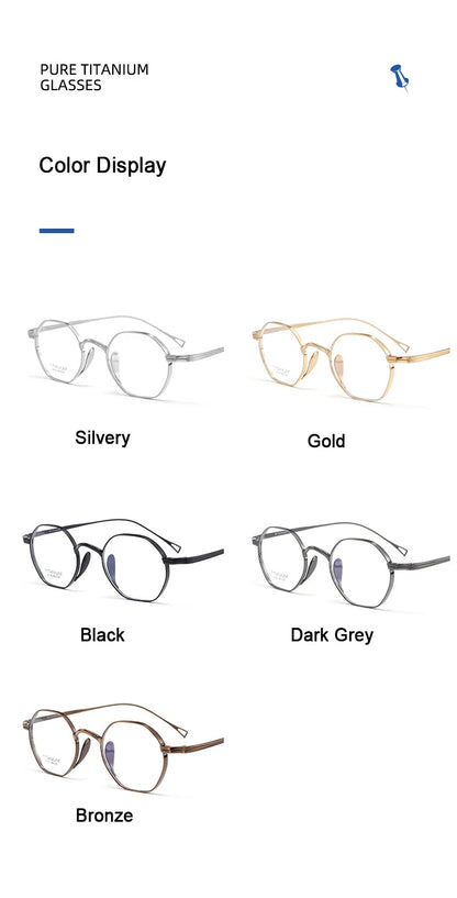 Pure Titanium Eyeglasses - Handmade Retro Polygonal Frames Small Frame Glasses - ZOOMNSTORE
