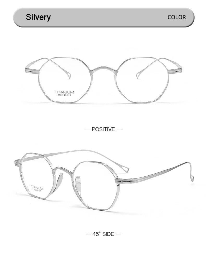Pure Titanium Eyeglasses - Handmade Retro Polygonal Frames Small Frame Glasses - ZOOMNSTORE