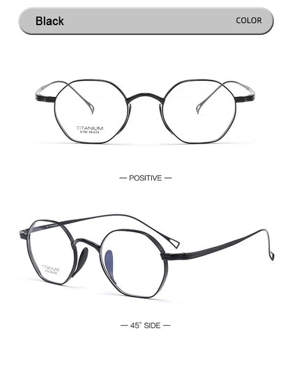 Pure Titanium Eyeglasses - Handmade Retro Polygonal Frames Small Frame Glasses - ZOOMNSTORE