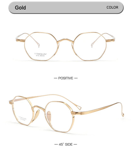 Pure Titanium Eyeglasses - Handmade Retro Polygonal Frames Small Frame Glasses - ZOOMNSTORE