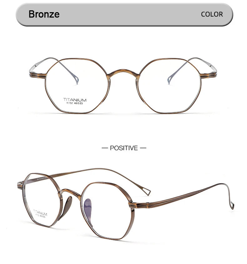 Pure Titanium Eyeglasses - Handmade Retro Polygonal Frames Small Frame Glasses - ZOOMNSTORE