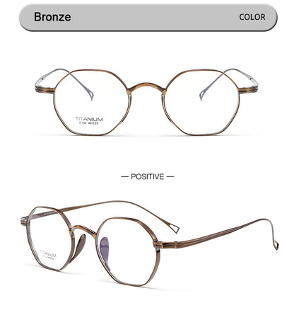 Pure Titanium Eyeglasses - Handmade Retro Polygonal Frames Small Frame Glasses - ZOOMNSTORE