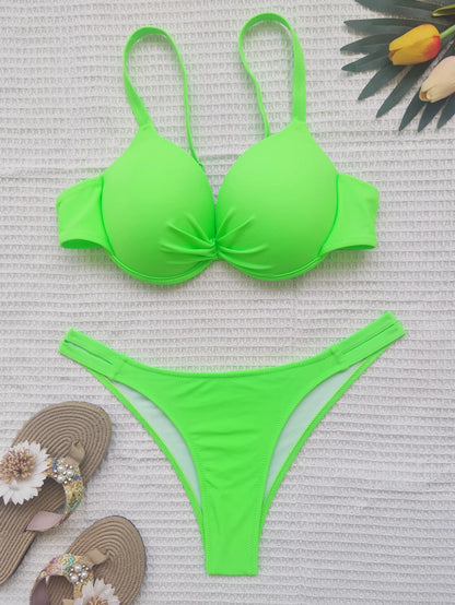 Sexy Push-Up Bikini Set - Solid Two-Piece Thong Swimsuit - ZOOMNSTORE
