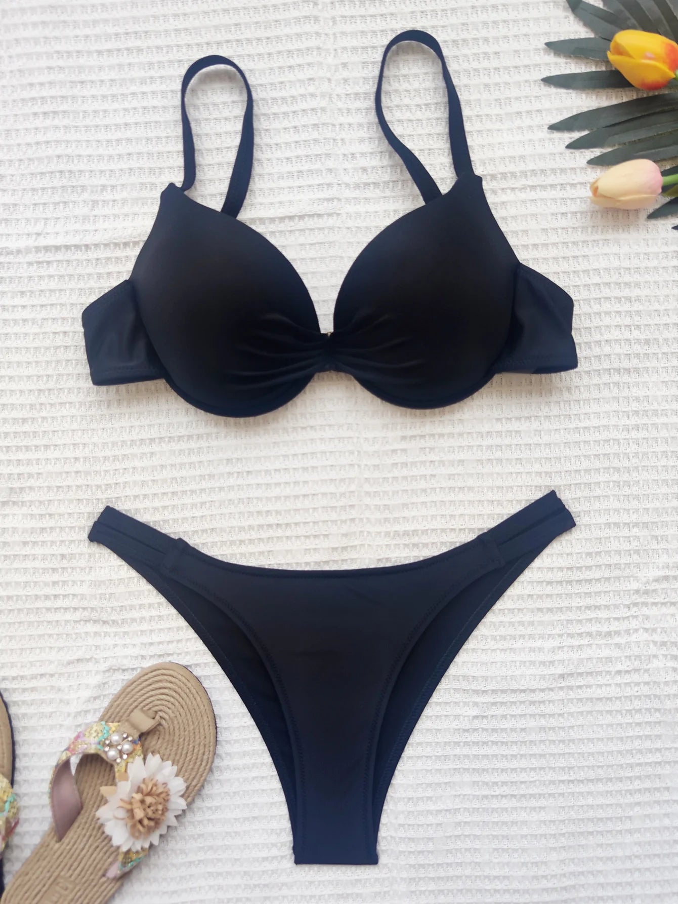 Sexy Push-Up Bikini Set - Solid Two-Piece Thong Swimsuit - ZOOMNSTORE