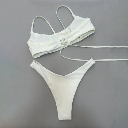 Push Up Bikinis - Sexy Women Swimwear Set With Bandage Bikini Top & High Waist Bottom - ZOOMNSTORE