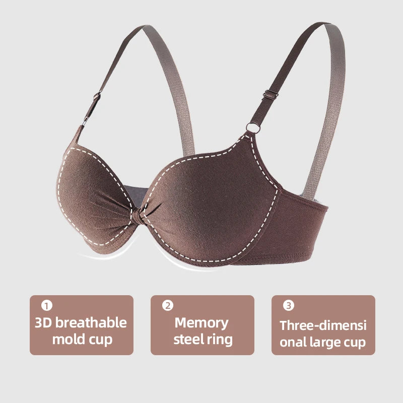 Push Up Bra - Cotton Underwire Deep V Lingerie With Adjustable Straps - ZOOMNSTORE