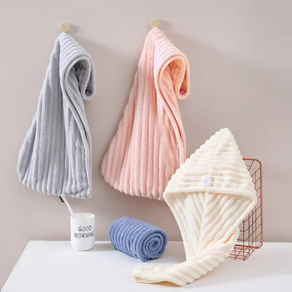 1Pcs Microfiber Quick-dry Hair Towel Cap with Button Super Absorption Bath Hat Fast Drying Hair Drying Wrap Hat Towel for Women - ZOOMNSTORE