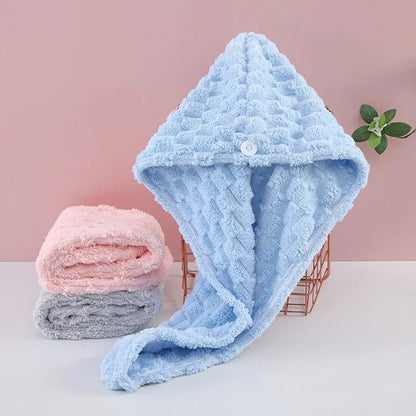 1Pcs Microfiber Quick-dry Hair Towel Cap with Button Super Absorption Bath Hat Fast Drying Hair Drying Wrap Hat Towel for Women - ZOOMNSTORE